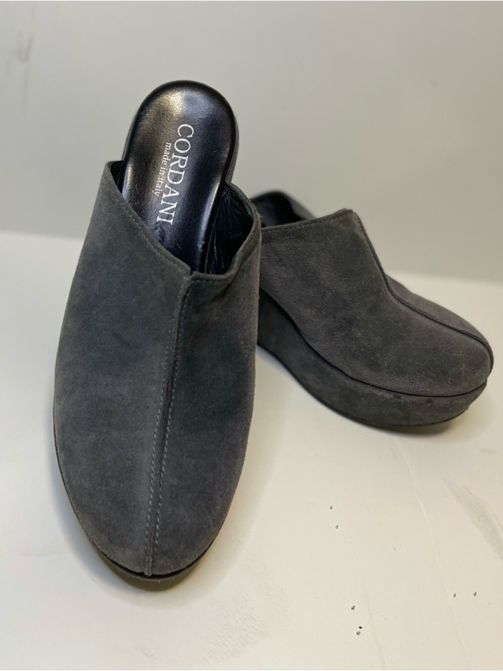 Cordani Charcoal Suede Platform Mule - Women's Slip-On Clog